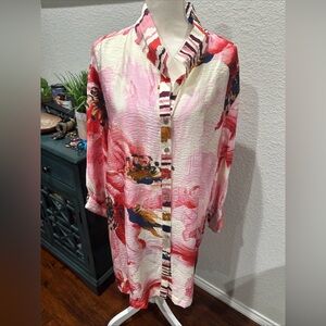NWT John Mark Pink and Red Floral Shirt 3x resort wear  vacay